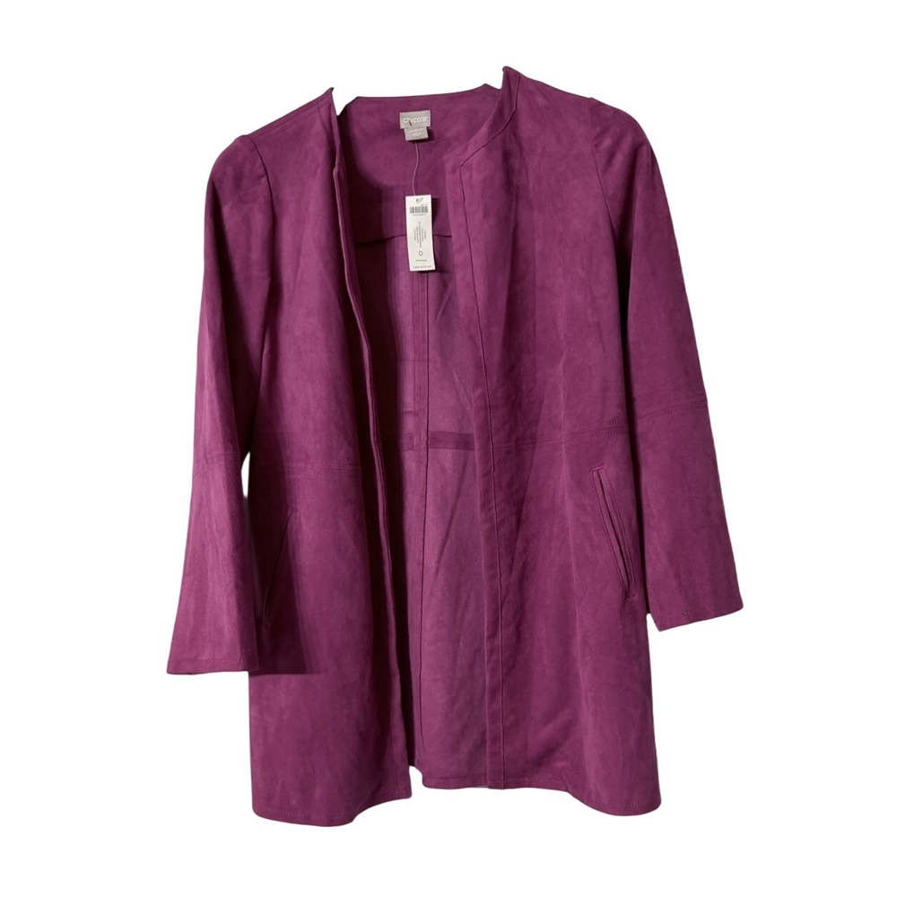 NWT Chicos Faux Suede Long Sleeve Leather Topper Open Jacket Shirt Size 0